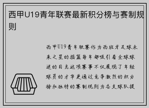 西甲U19青年联赛最新积分榜与赛制规则