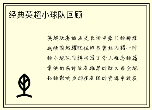 经典英超小球队回顾